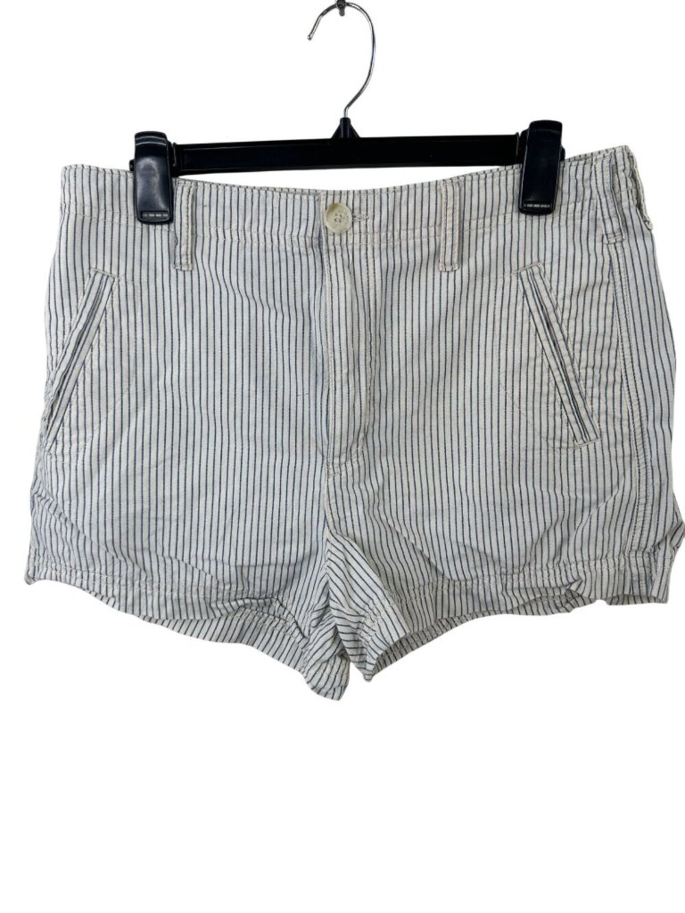 American Eagle Womens Striped Cotton Shorts10 Blue Cream Casual Summer Cotton - Picture 2 of 7